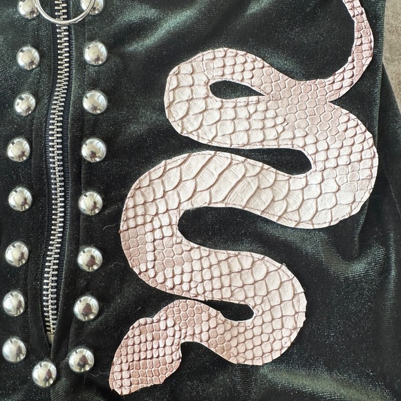 NEW CHAIN DRIVEN APPAREL Handmade High Waist Velvet Studded SNAKE Shorts SIZE XS - Picture 4 of 5
